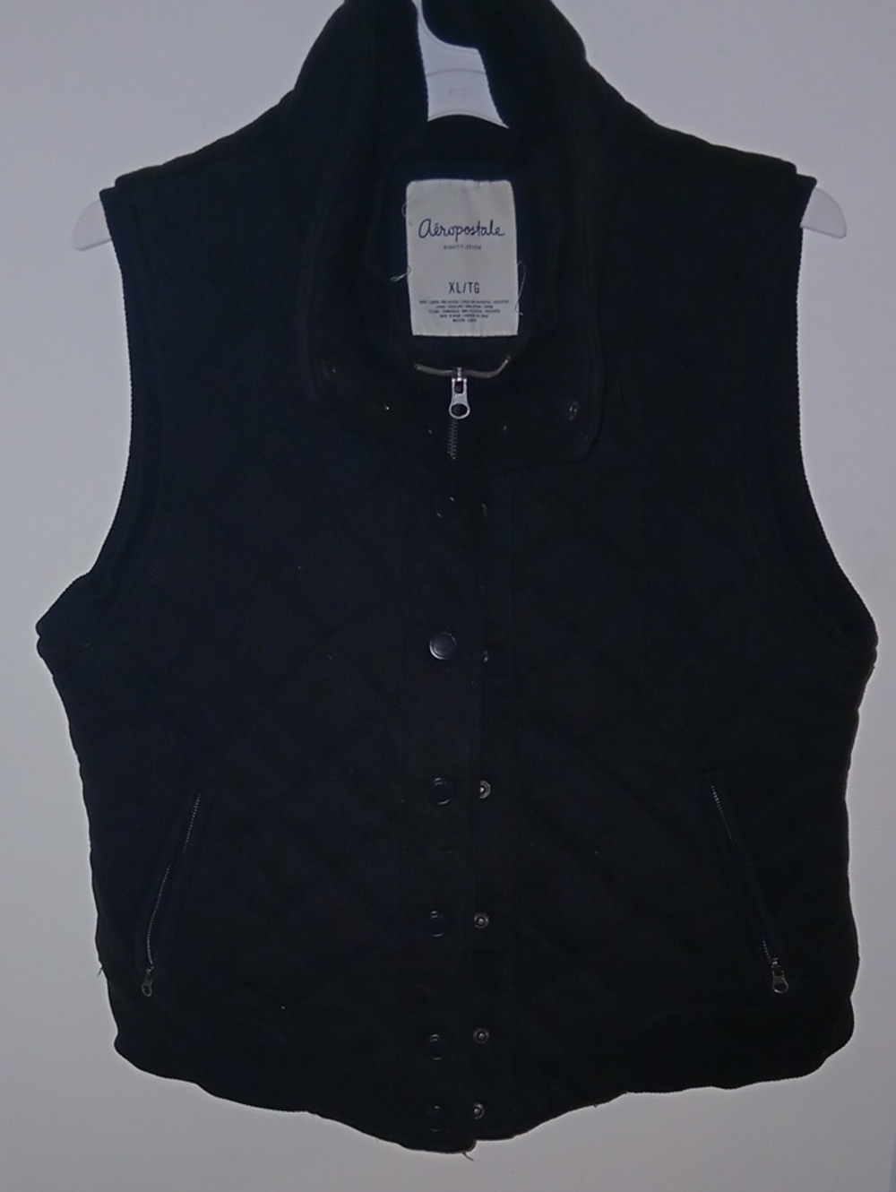 Aeropostale Black Quilted Sleeveless Vest with Stand Collar